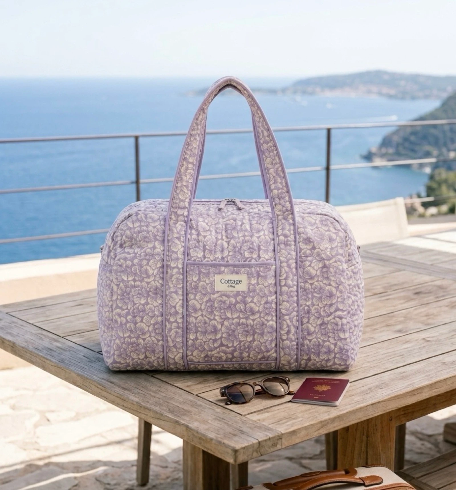 Sac de Voyage 100% Coton Collection Cottage & Bag / Modèle Grandes Fleurs Lila